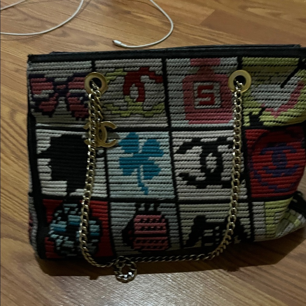 CHANEL Tote Bag Icon line CC CC Mark Chain knit Shoulder Bag knit Multicolore